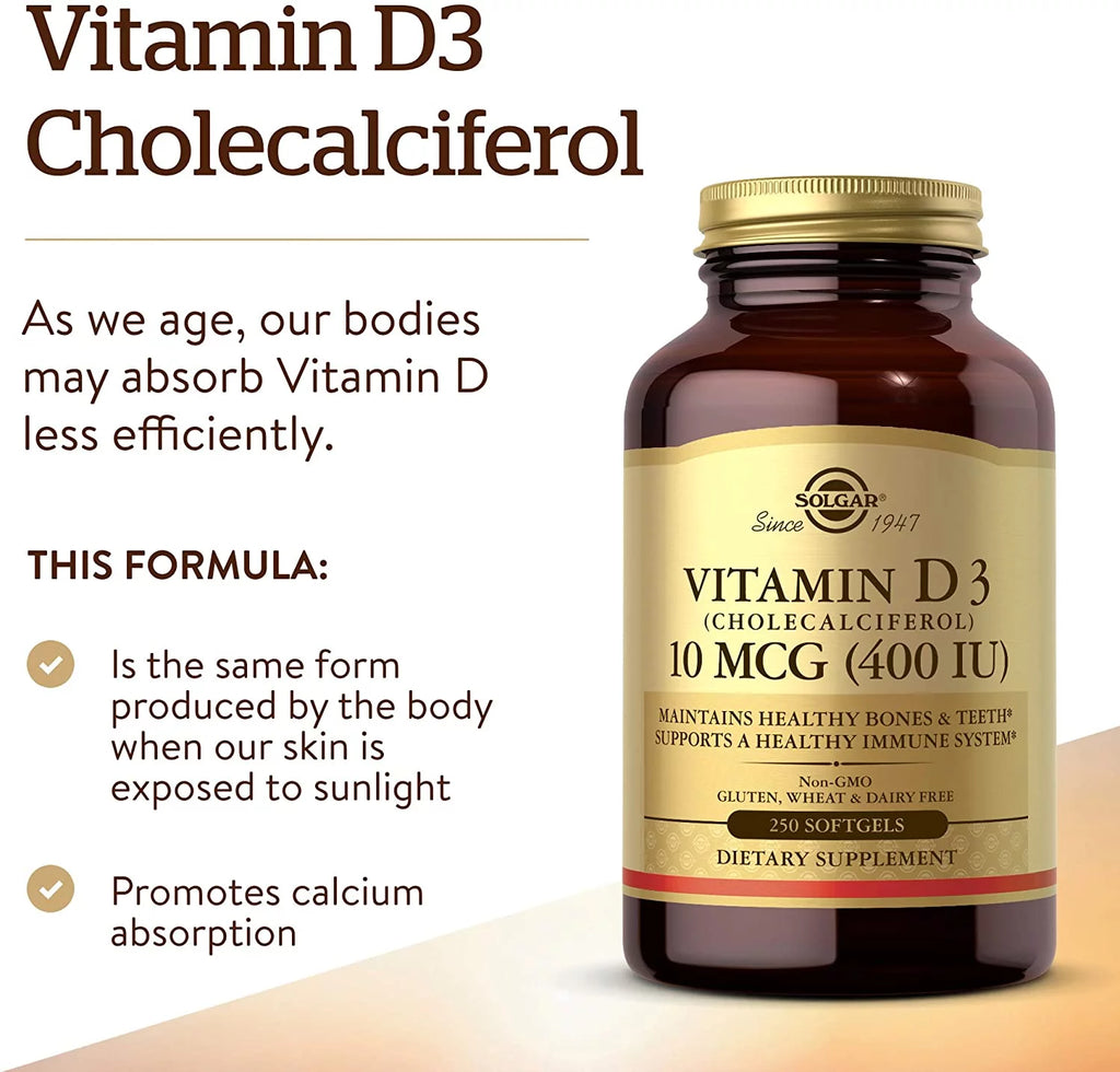Vitamin D3 10 MCG (400 IU) Softgels Pack of 3 X19625