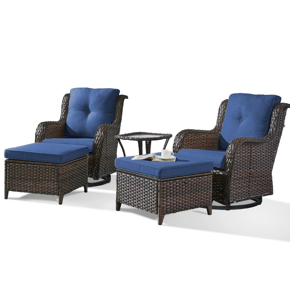 5-Piece Wicker Outdoor Conversation Set with Blue Cushions S874388