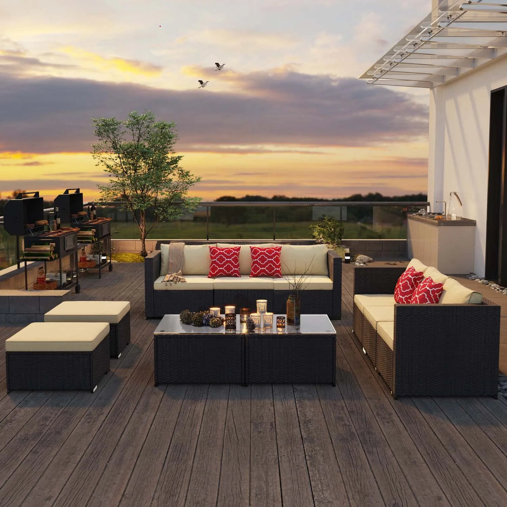 5 Pieces Patio Furniture Set with Sofas and Tempered Glass Coffee Table K2785