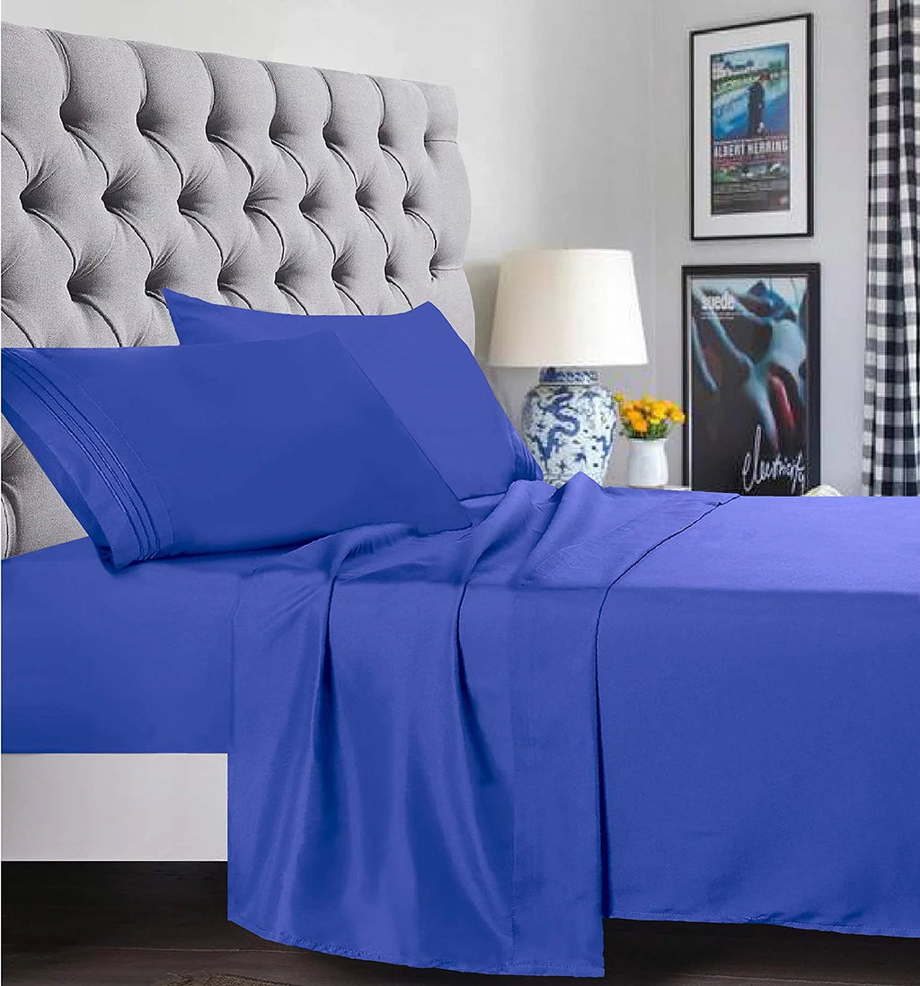 Full Royal Blue 4-Piece Bed Sheet Set C498