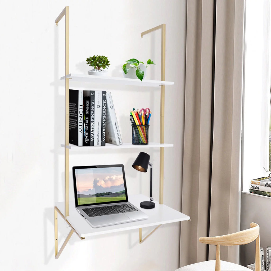 Wall-mounted 3 Tier White Ladder Desk L847