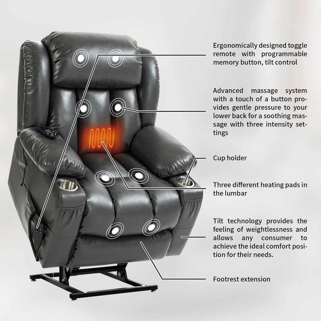 Gray Dual Motor Power Lift Recliner Chair with Massage J776387