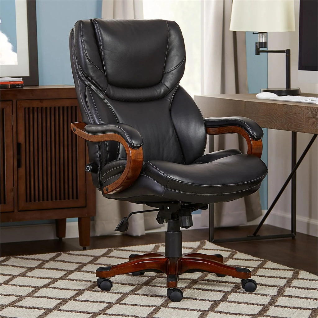 Big and Tall Executive Office Chair with Wood Accents Black F308878