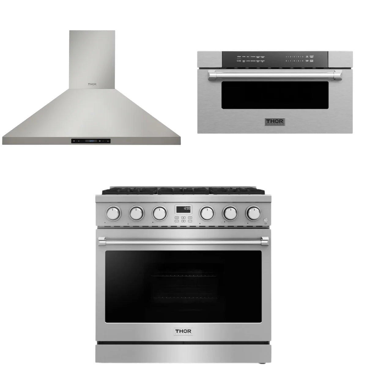 36 Gas Range, Range Hood and Microwave T184616