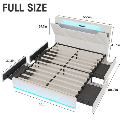 Queen Bed Frame with Storage Headboard and 4 Drawers K7393