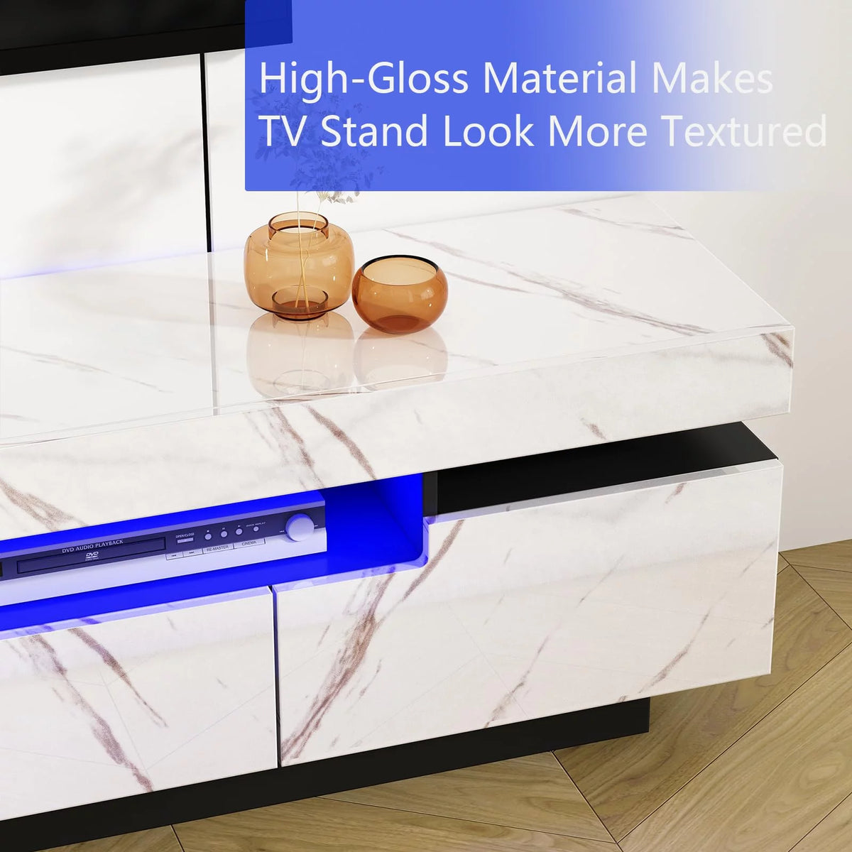 White High Gloss LED TV Stand with Storage C624501