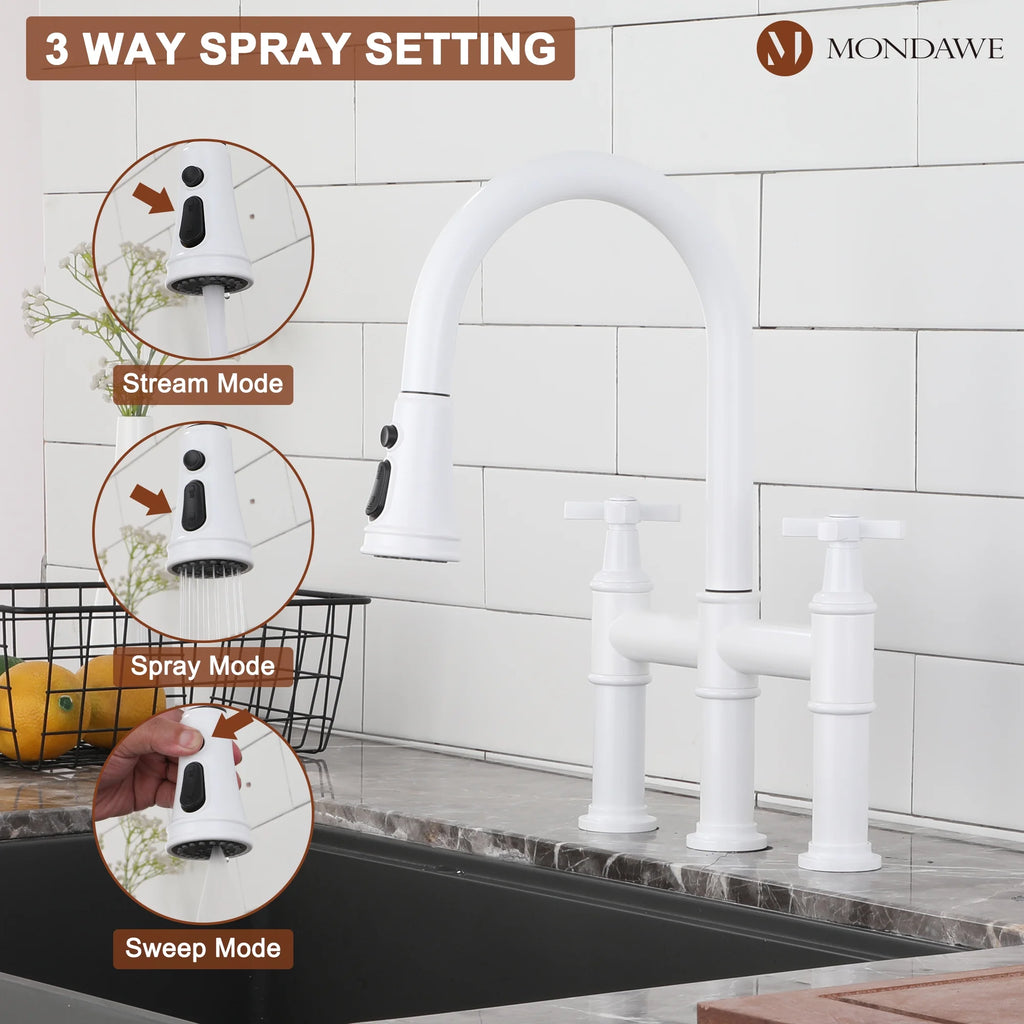 Bridge Kitchen Faucet with Pull Down Sprayer I63813