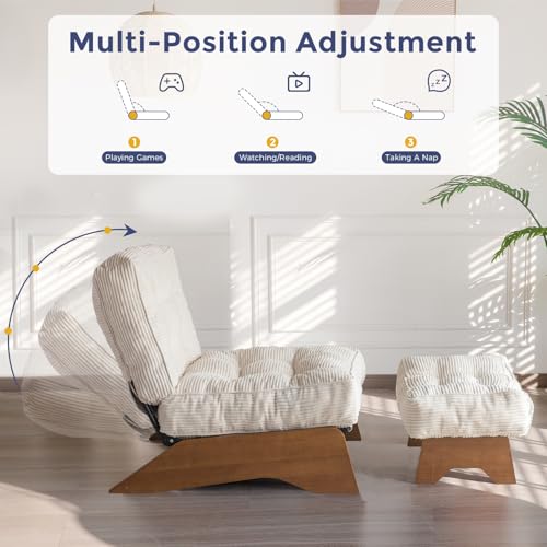 Beige Tufted Accent Chair with Ottoman Y5938