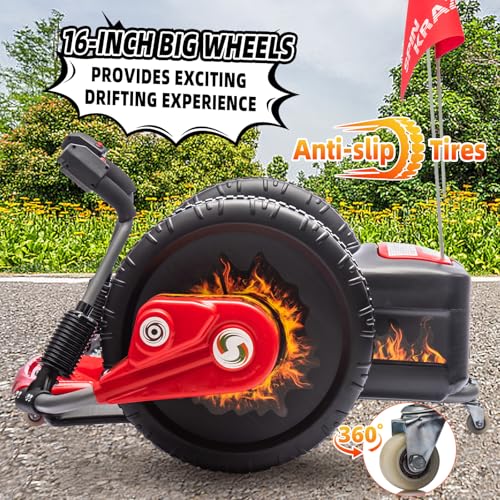 Electric Drift Kart with 16" Large Tyres, 360° Swivel Capability, Dual Lever Steering, 12V Ride On Toys (Red) C24880