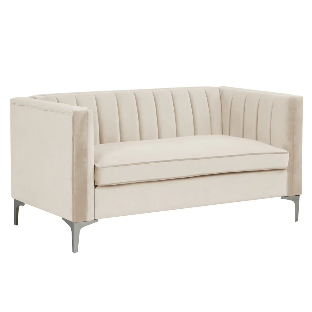 Beige Velvet Upholstered Loveseat L9337