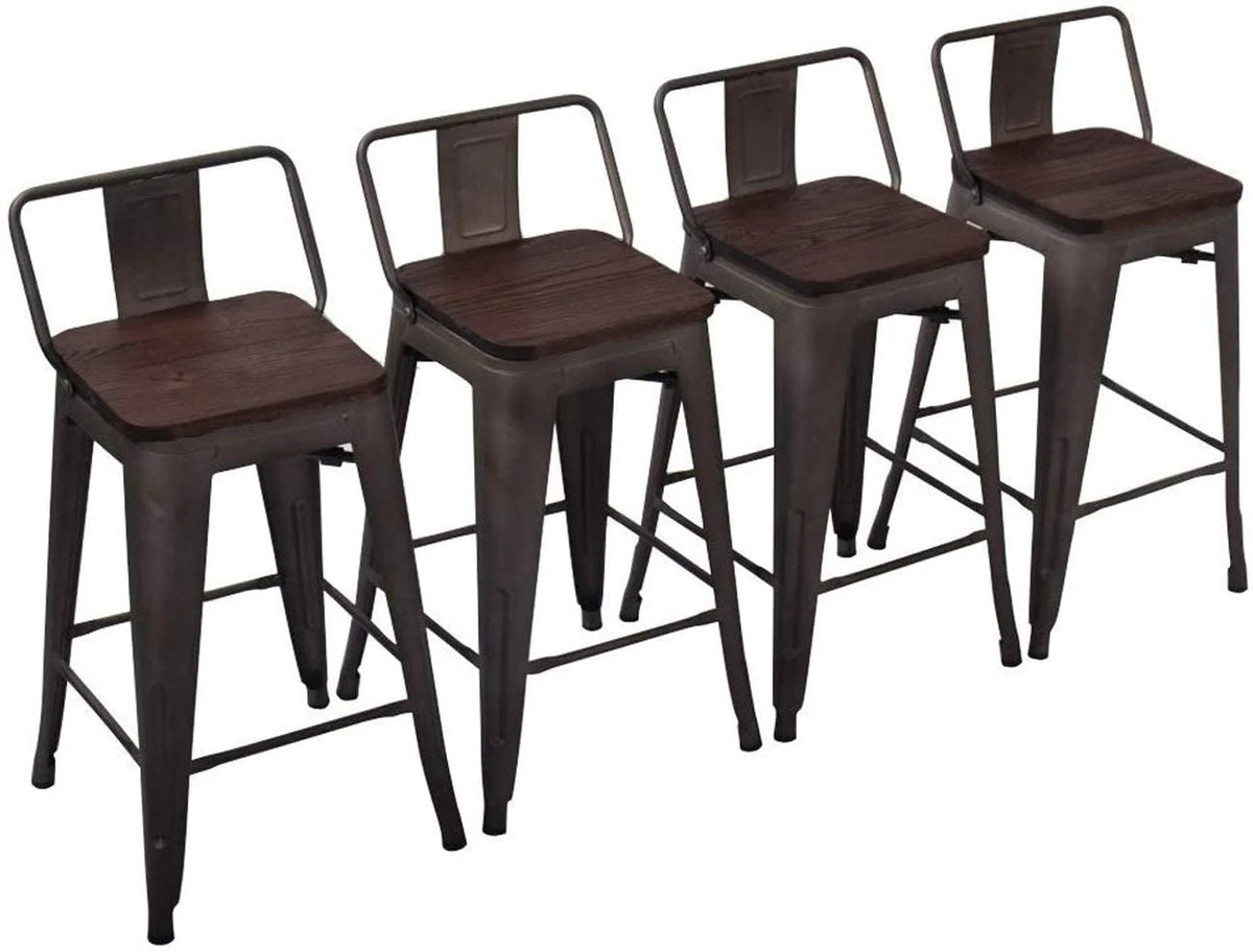 24 Metal Barstools Set of 4 Counter Height with Back D18557