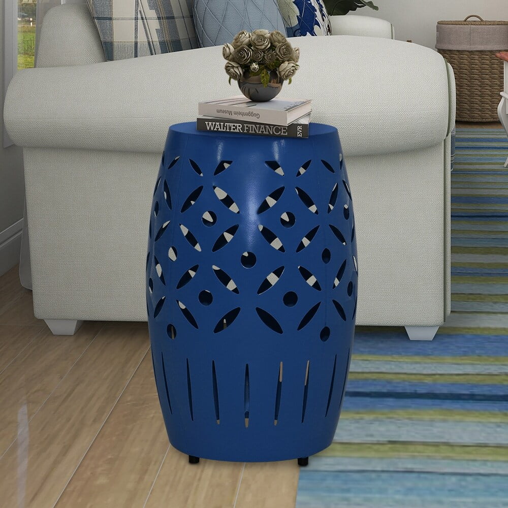 18 Inch Geometric Cut Iron Drum End Table F685