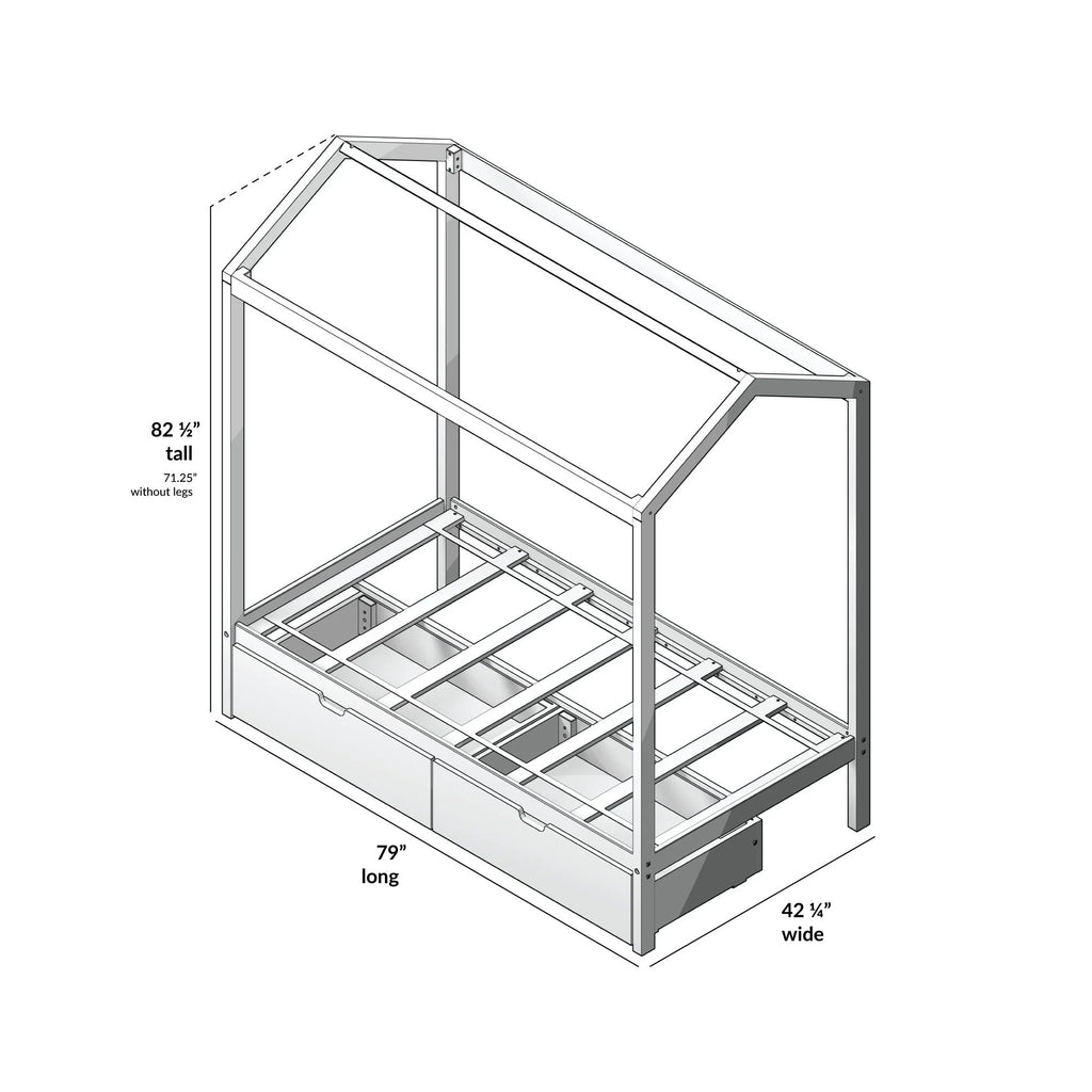 Twin Size Grey Wooden House Bed Frame with Storage Drawers Q23089
