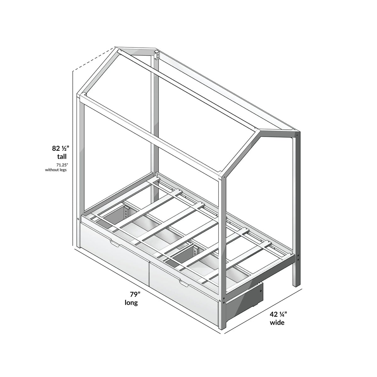 Twin Size Grey Wooden House Bed Frame with Storage Drawers Q23089