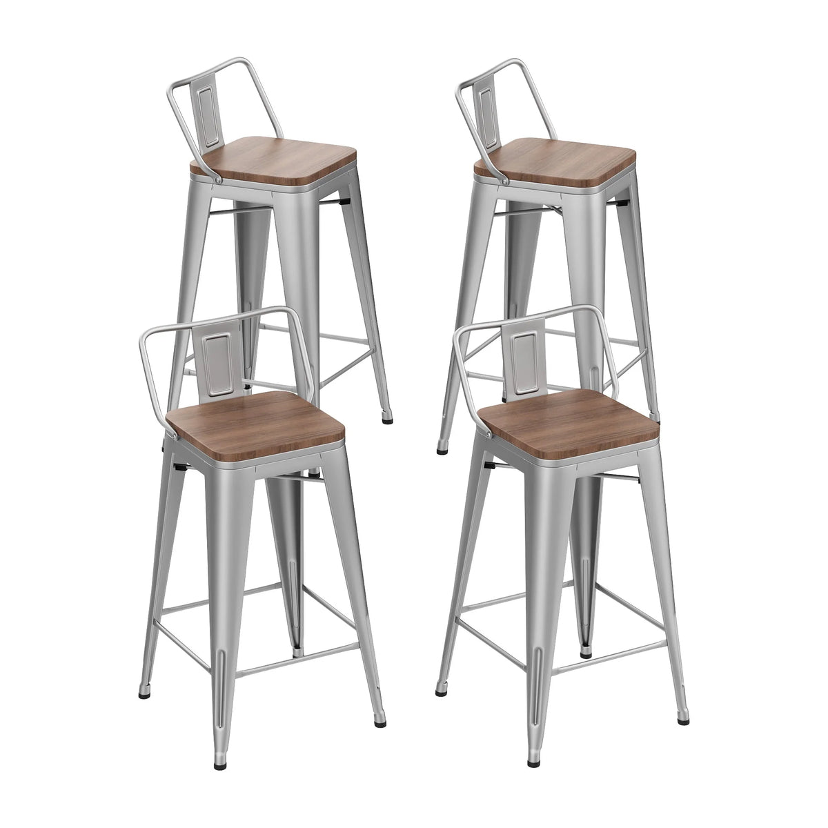 24 Metal Barstools Set of 4 Counter Height with Back D18557
