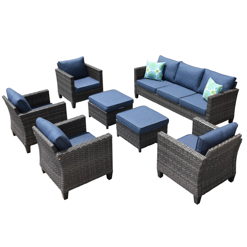 7 Pieces All Weather Wicker Patio Furniture Set with Sectional Couch and Ottoman A183291