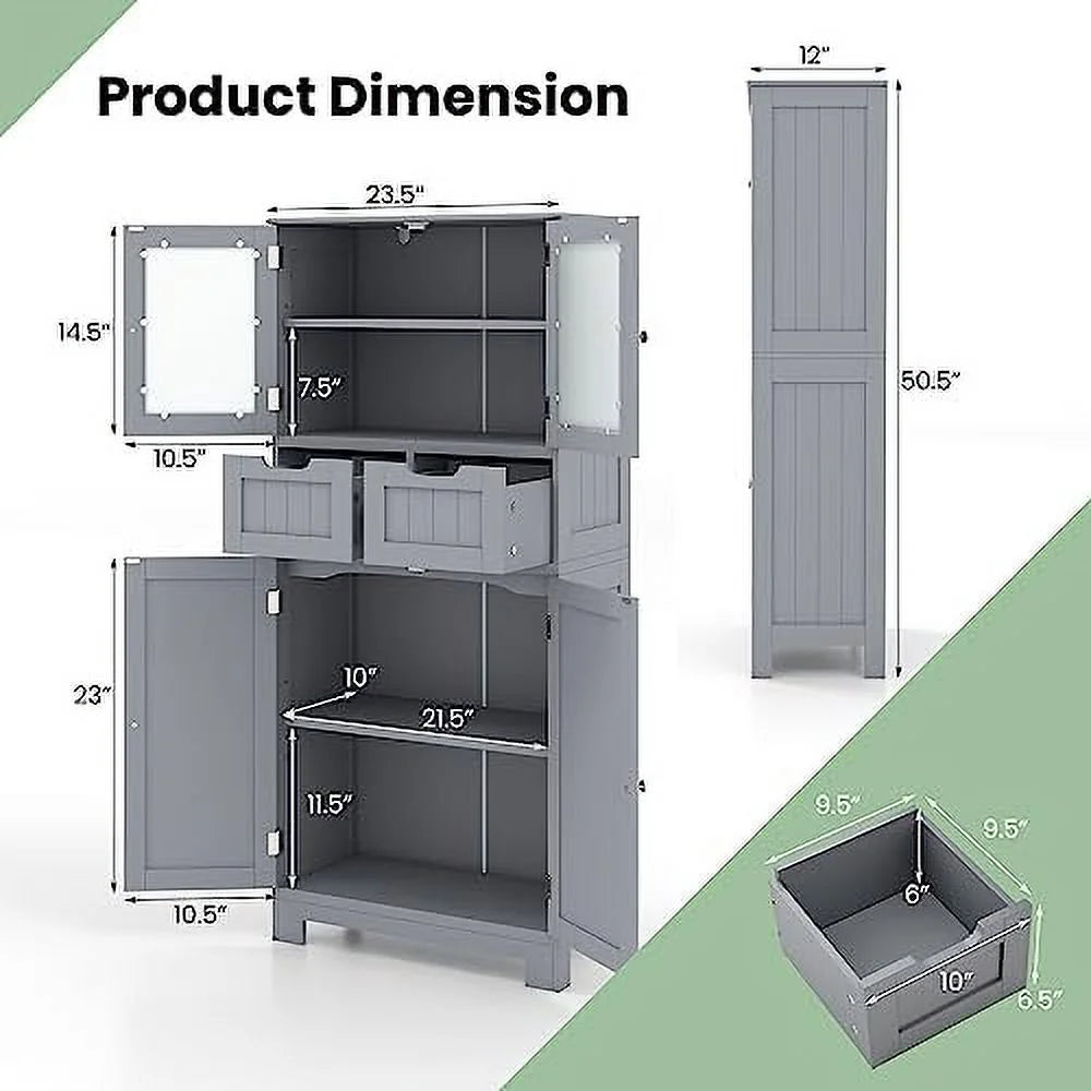 Bathroom Floor Cabinet with Glass Doors F9620