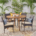 5 Piece Acacia Wood and Wicker Dining Set with Cushions F413