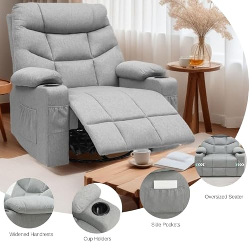 Oversized Swivel Rocker Recliner Chair with Massage & Heat, Gray C8728