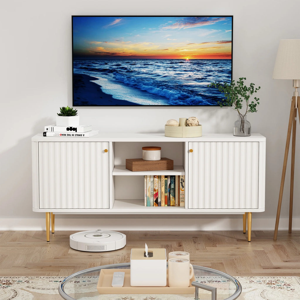 Mid Century Modern White TV Stand with Storage M855