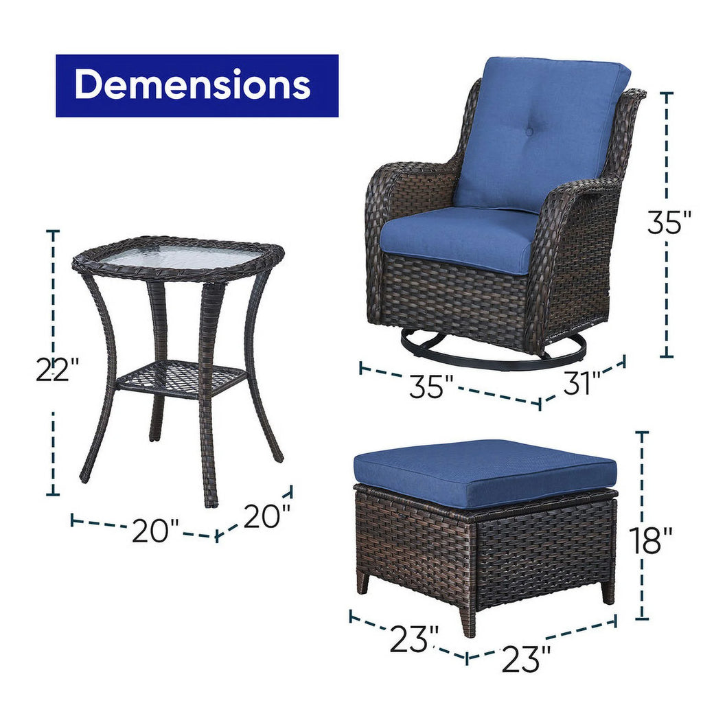 5-Piece Wicker Outdoor Conversation Set with Blue Cushions S874388