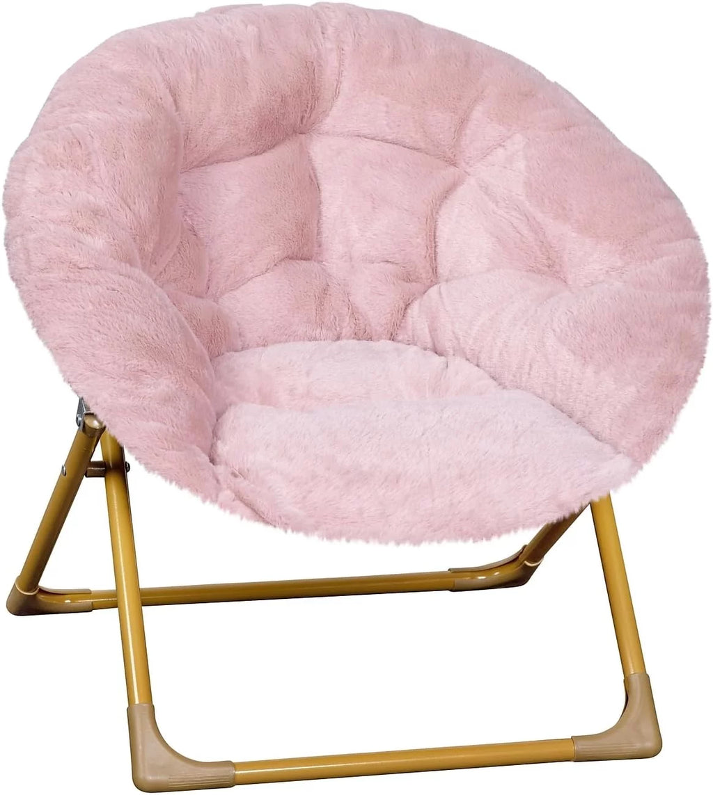 Blush Faux Fur Folding Saucer Chair R693676