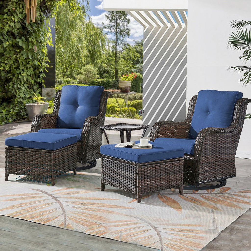 5-Piece Wicker Outdoor Conversation Set with Blue Cushions S874388