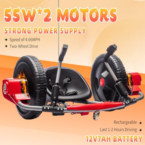 Electric Drift Kart with 16" Large Tyres, 360° Swivel Capability, Dual Lever Steering, 12V Ride On Toys (Red) C24880