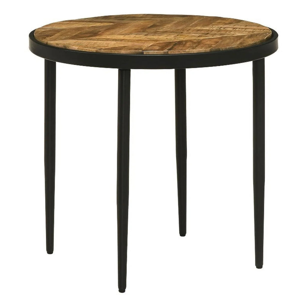 Round Metal Side Table in Natural Mango and Black Q88734