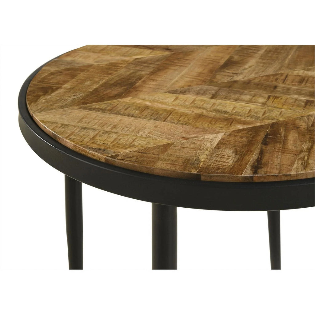 Round Metal Side Table in Natural Mango and Black Q88734