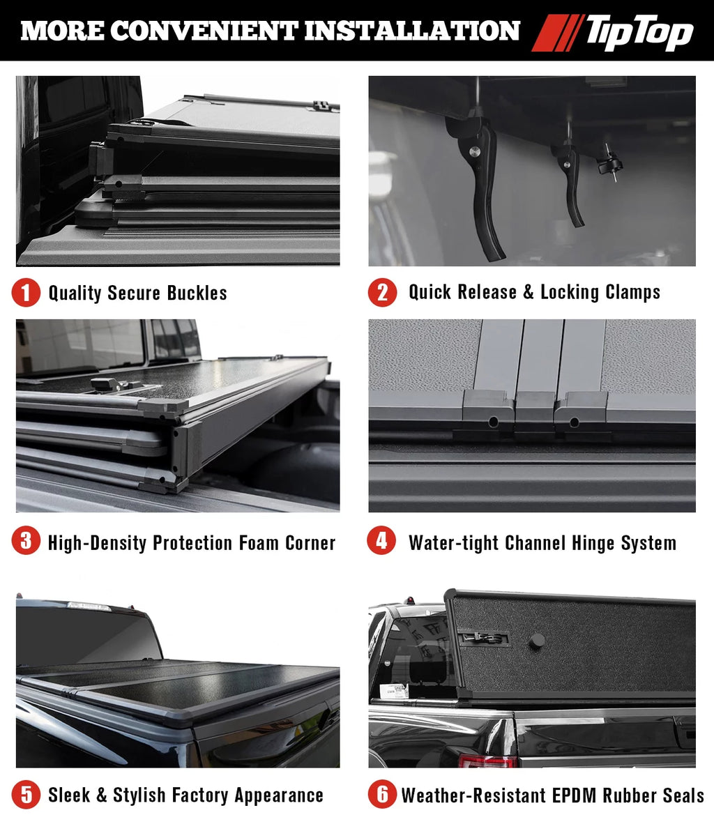 Tri-Fold Hard Tonneau Cover Truck Bed FRP 6.5ft O7521