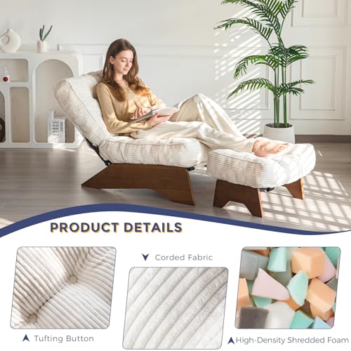 Beige Tufted Accent Chair with Ottoman Y5938