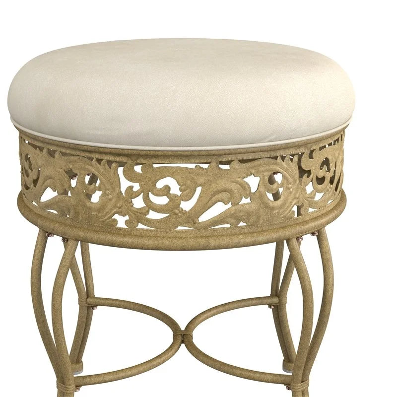 Antique Beige Upholstered Vanity Stool Q49680