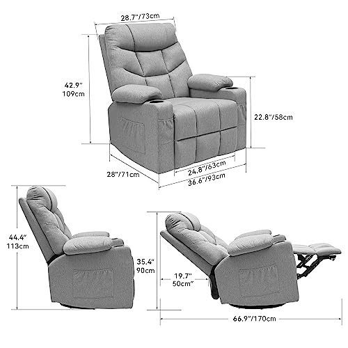 Oversized Swivel Rocker Recliner Chair with Massage & Heat, Gray C8728