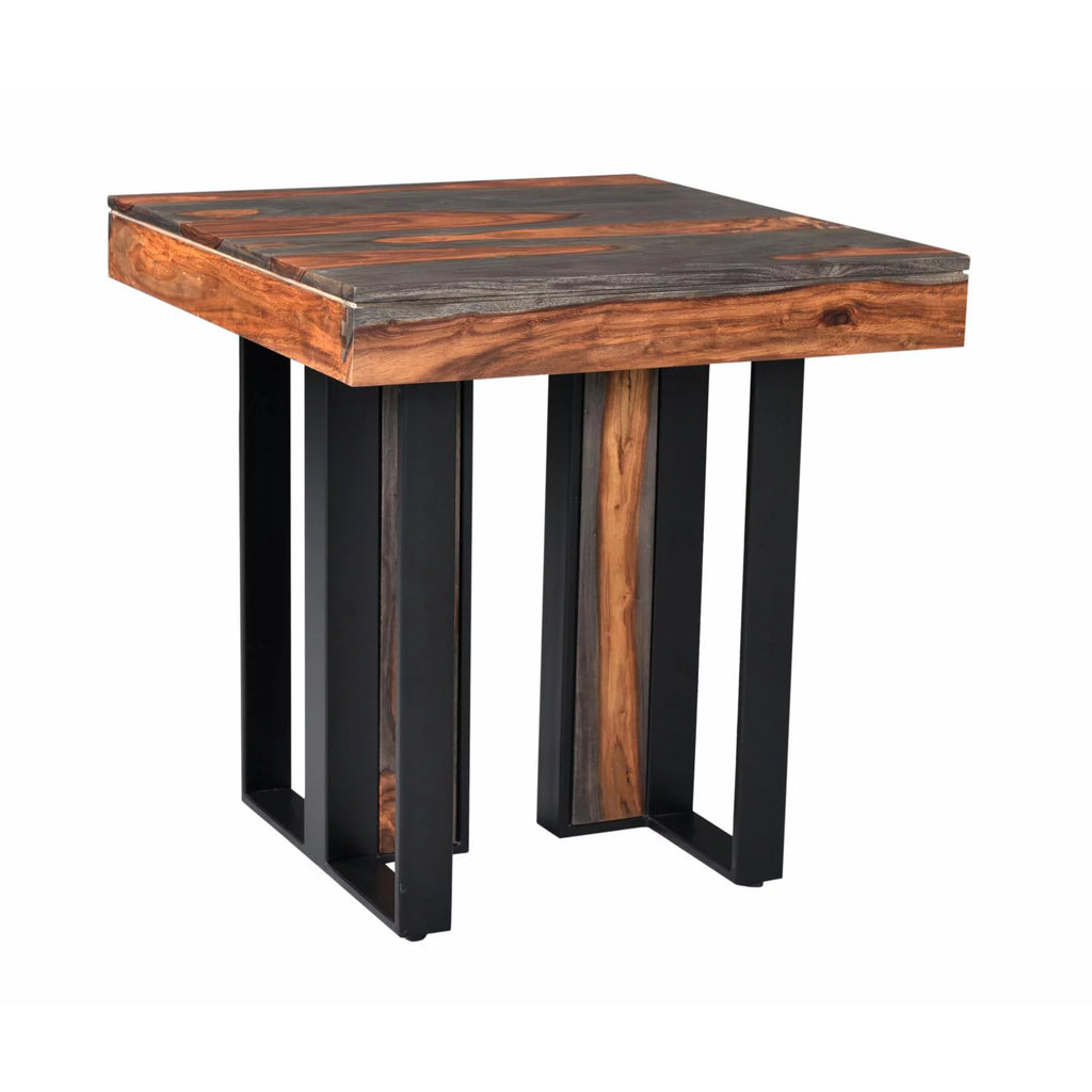 Sheesham Wood & Iron Metal End Table in Brown L16112