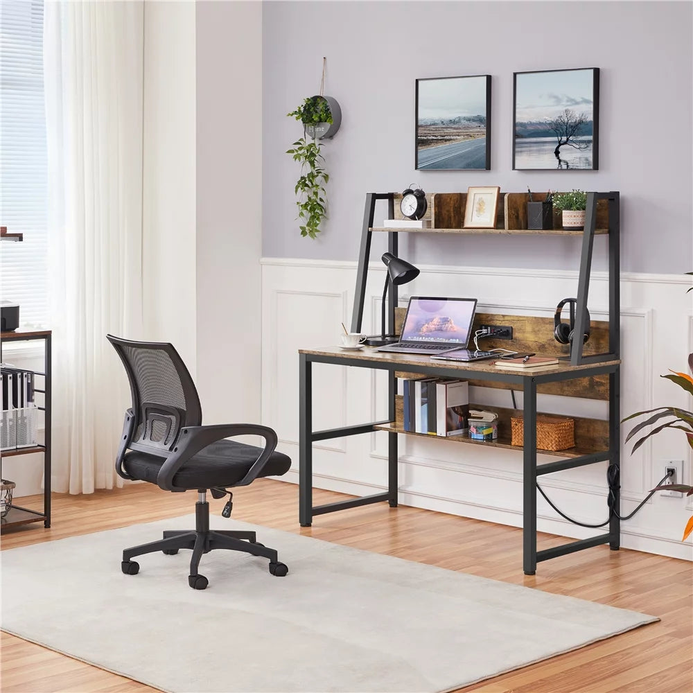 47.5-inch Laptop Computer Desk with Power Outlet and Bookshelf E942508