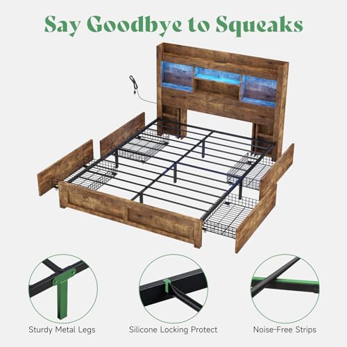 Queen Bed Frame with 4 Storage Drawers and Bookcase Headboard M275