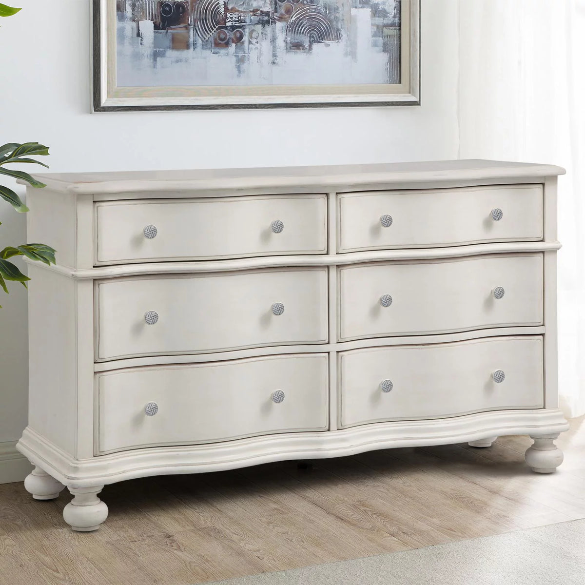 White Six-drawer Wood Bureau L65944