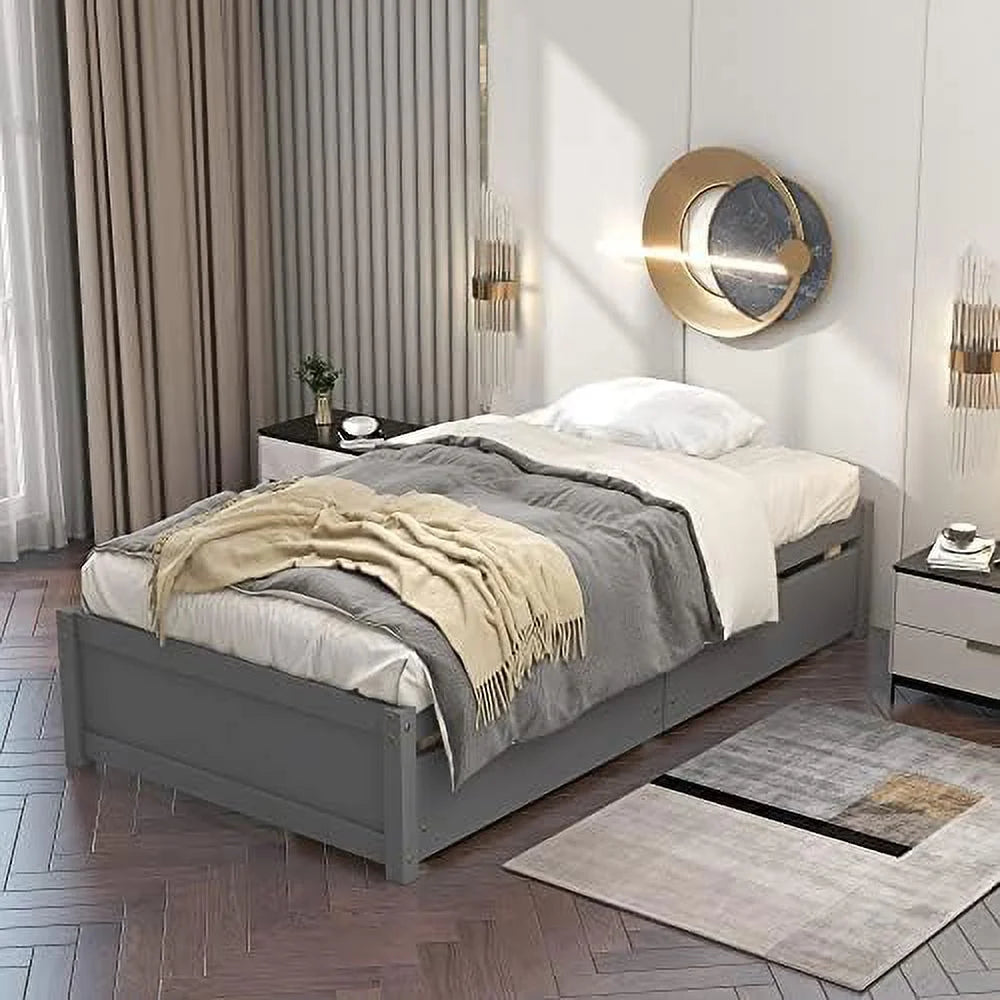 Solid Wood Platform Bed with Two Storage Drawers L2699