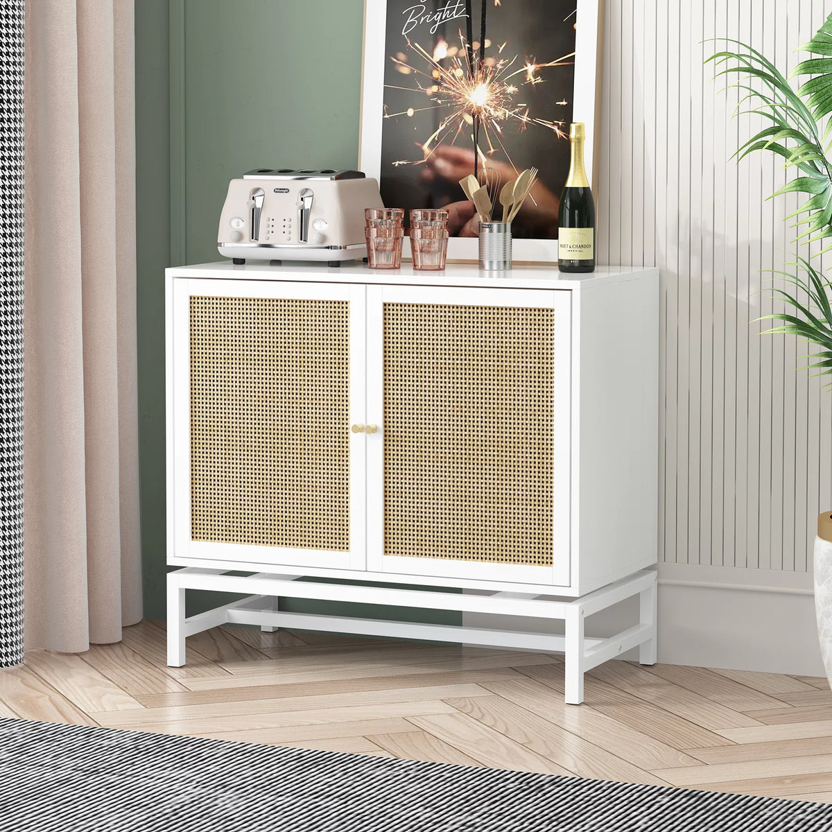Buffet Sideboard with Rattan Doors Storage Cabinet C346