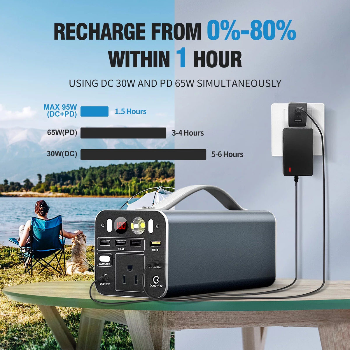 Portable Power Station 300W 300Wh Solar Generator with AC Outlet T395602