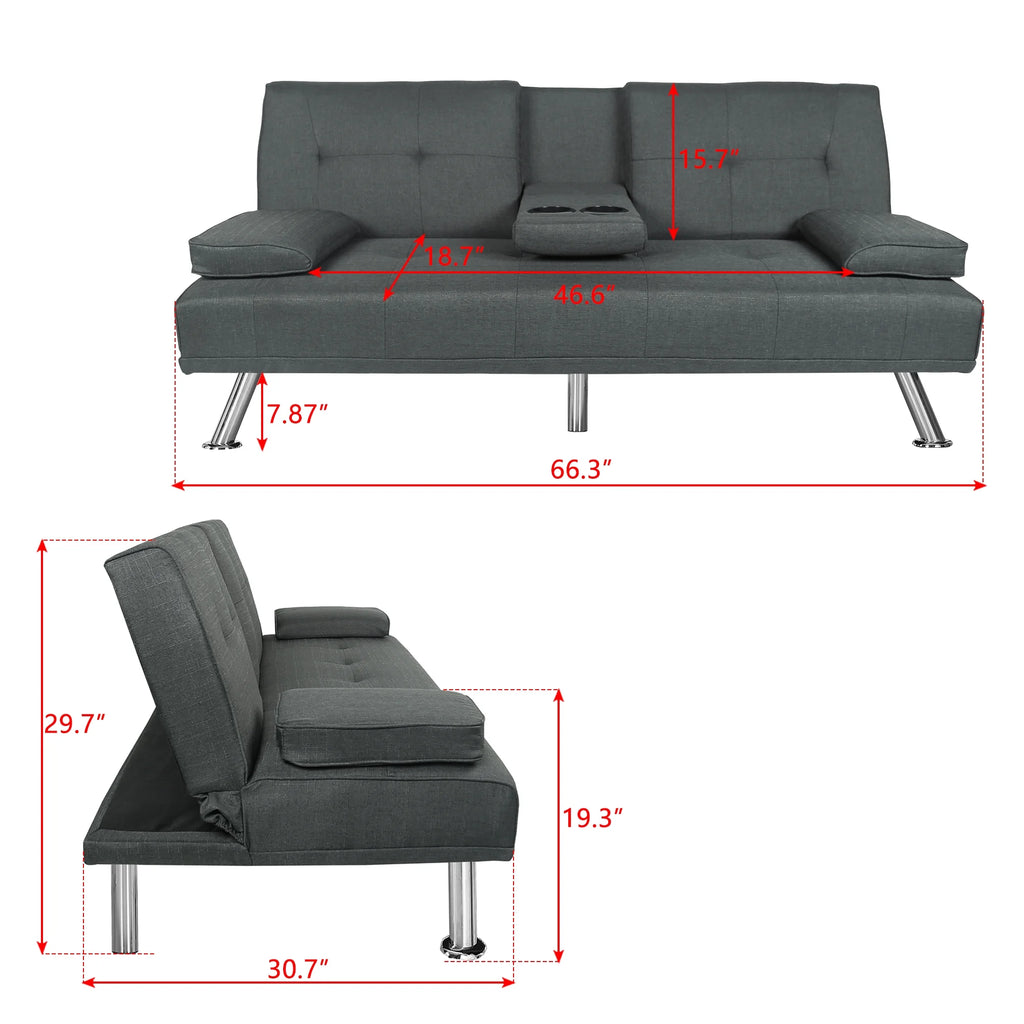 Dark Gray Linen Convertible Futon Sofa M104063