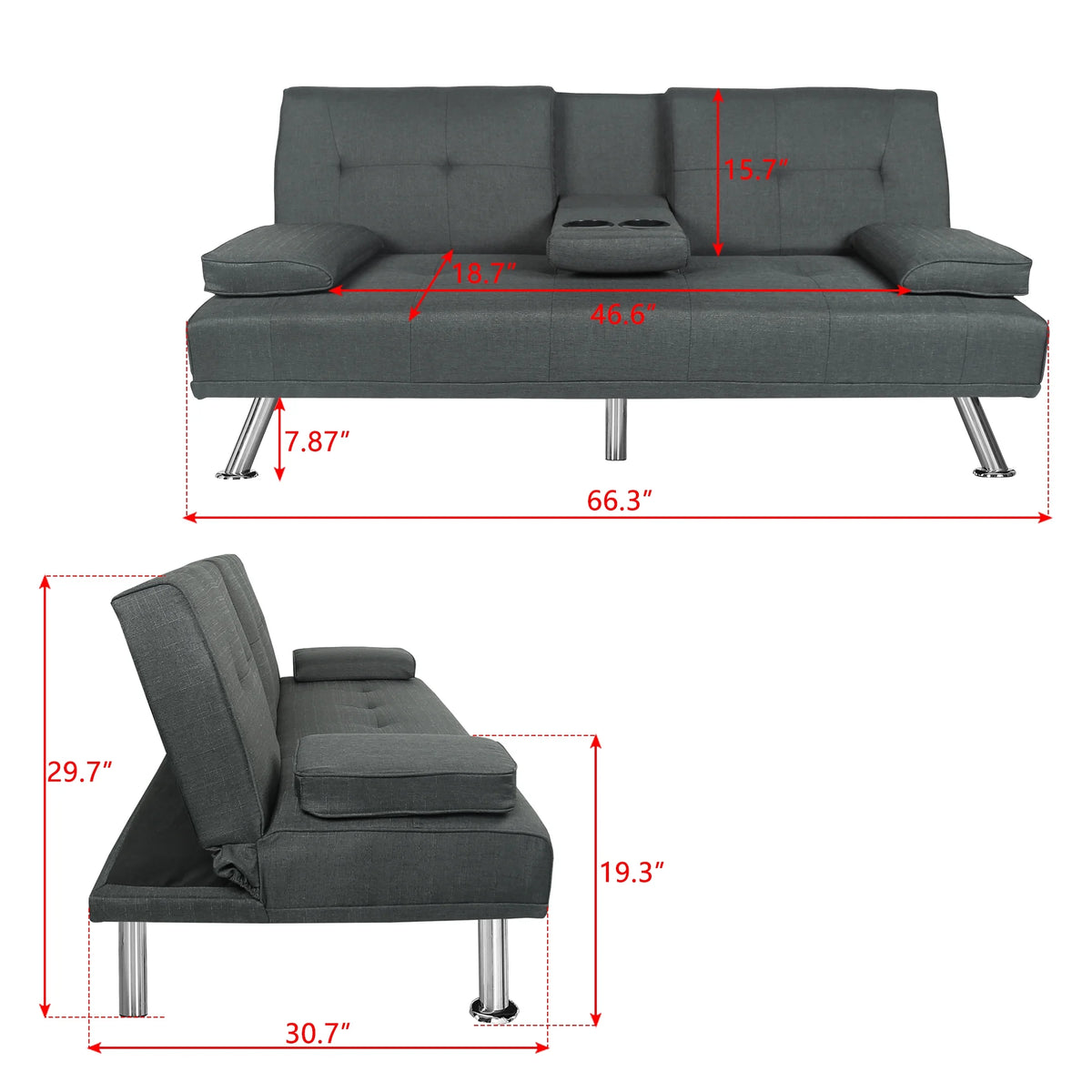 Dark Gray Linen Convertible Futon Sofa M104063