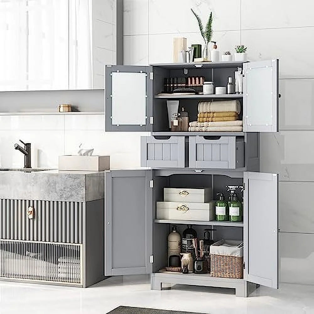 Bathroom Floor Cabinet with Glass Doors F9620