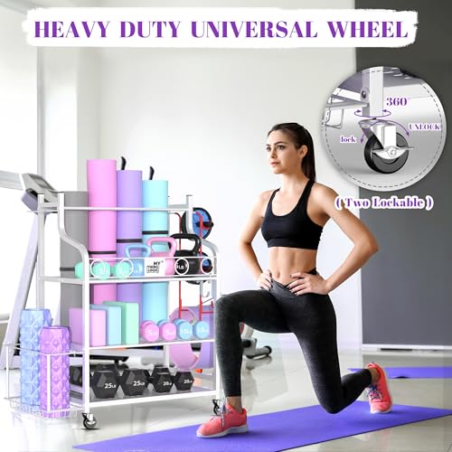 Yoga Mat Storage Rack with Hooks and Wheels D74837