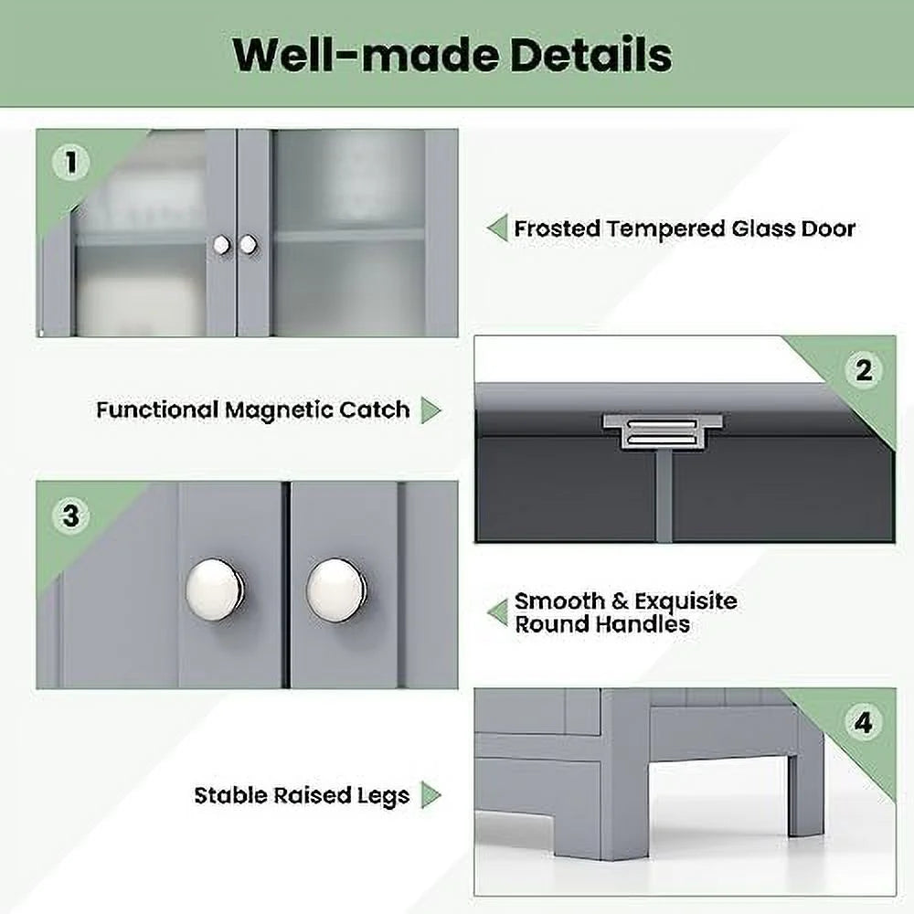 Bathroom Floor Cabinet with Glass Doors F9620