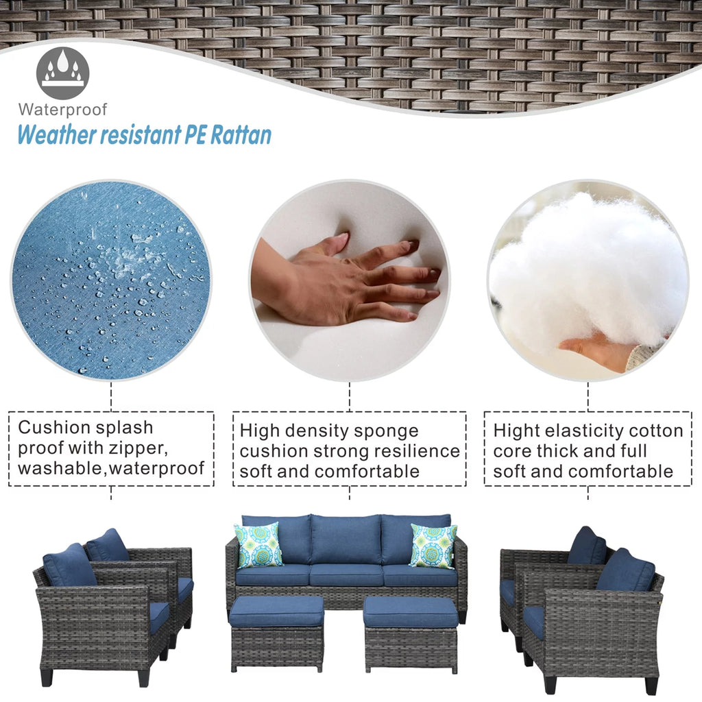 7 Pieces All Weather Wicker Patio Furniture Set with Sectional Couch and Ottoman A183291