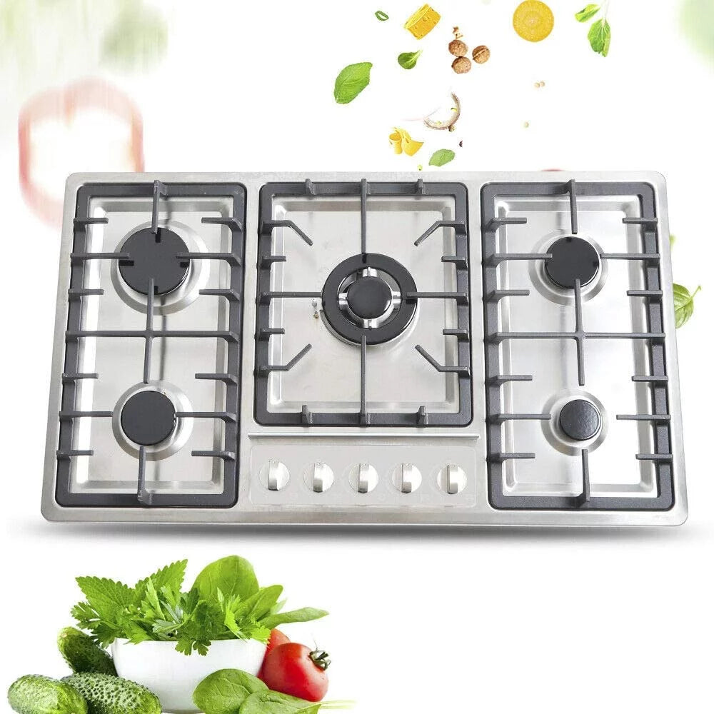 34 Gas Stove Cooktop with 5 Burners Stainless Steel B785608