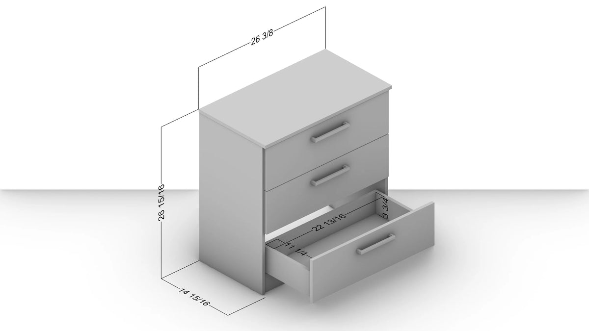White 3 Drawer Wood Dresser O504