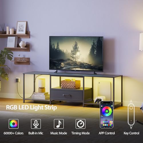 Black TV Stand with Fabric Drawer and Open Shelves Q395